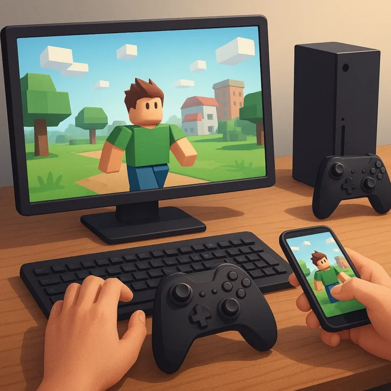 Which Roblox-style games support cross-platform play on PC, console, and mobile?